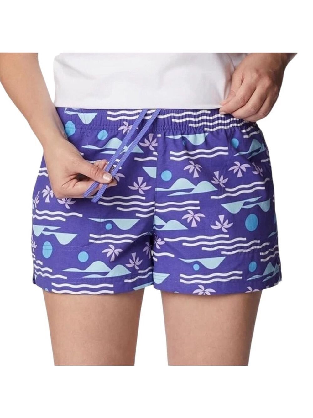 Columbia Sandy River II Printed Lotus Shorts Size L Purple Blue